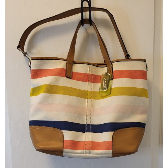 Coach Hadley Multistripe Canvas/Leather Duffle Tote M1382-F30041 - Picture 4 of 16